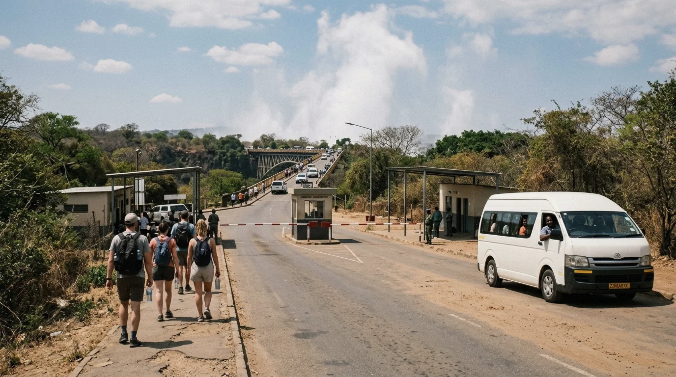 Road to the border post near the Victoria Falls Bridge