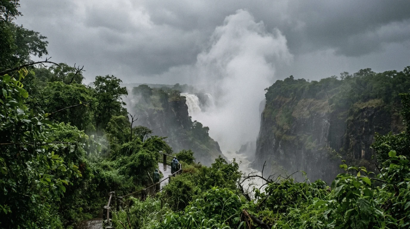 High water spray that feeds the Victoria Falls moonbow