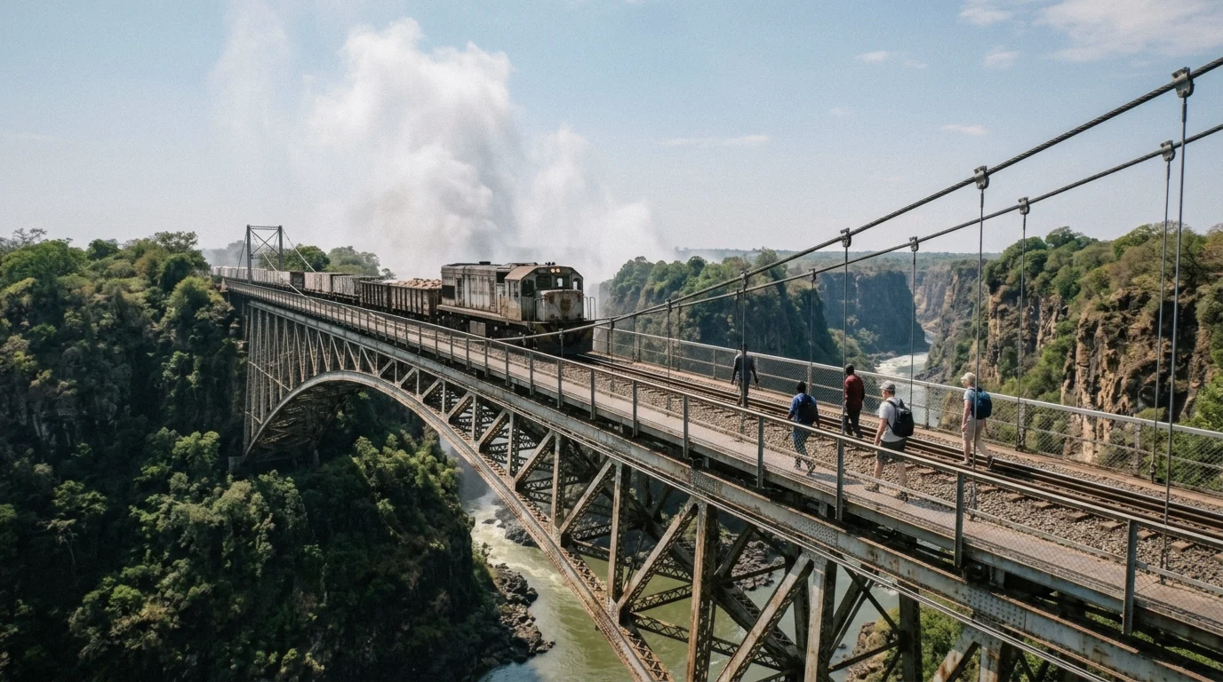 The steel arch of the Victoria Falls Bridge over the Batoka Gorge